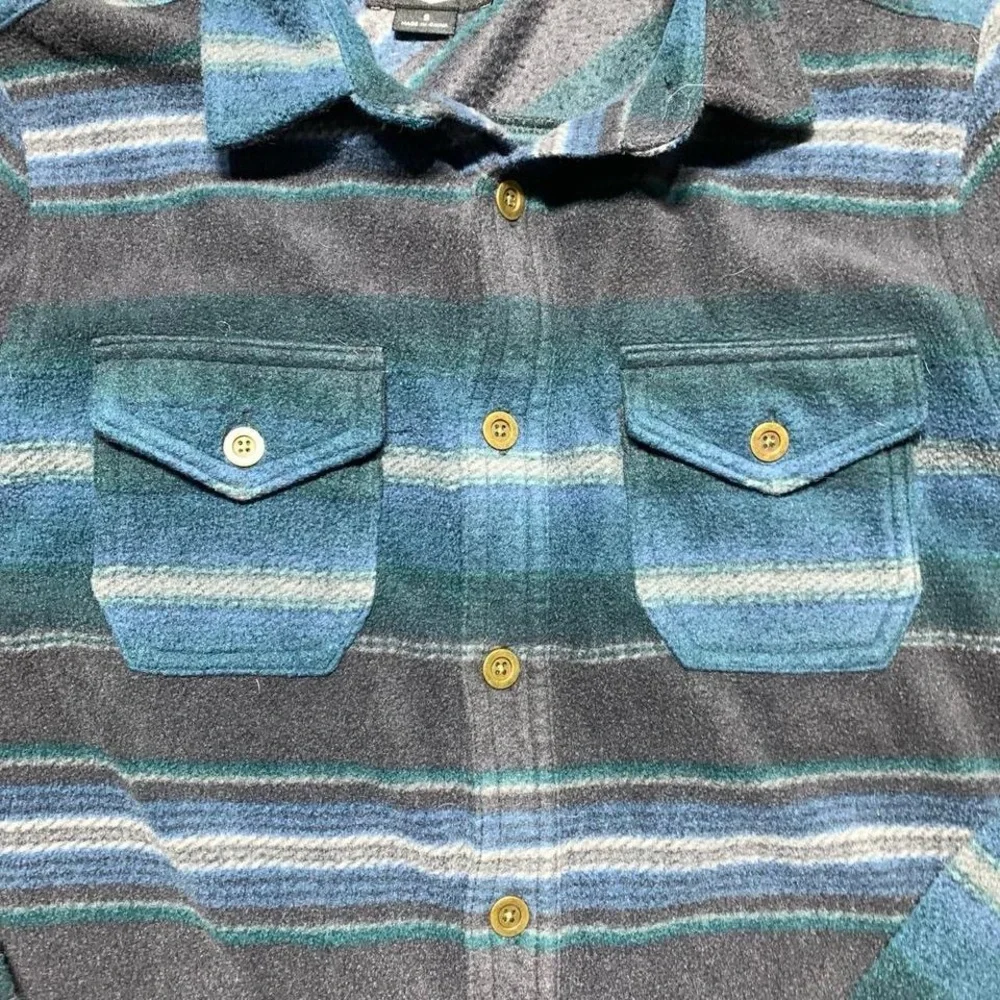 Gibson‎ Trading Company Fleece Flannel Blue And Striped Size Small - Picture 2 of 8
